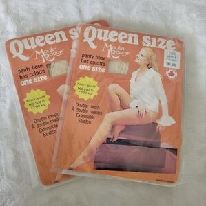 Vintage Queen Size Moulin Rouge Panty Hose - Ivory. 160-200 Lbs